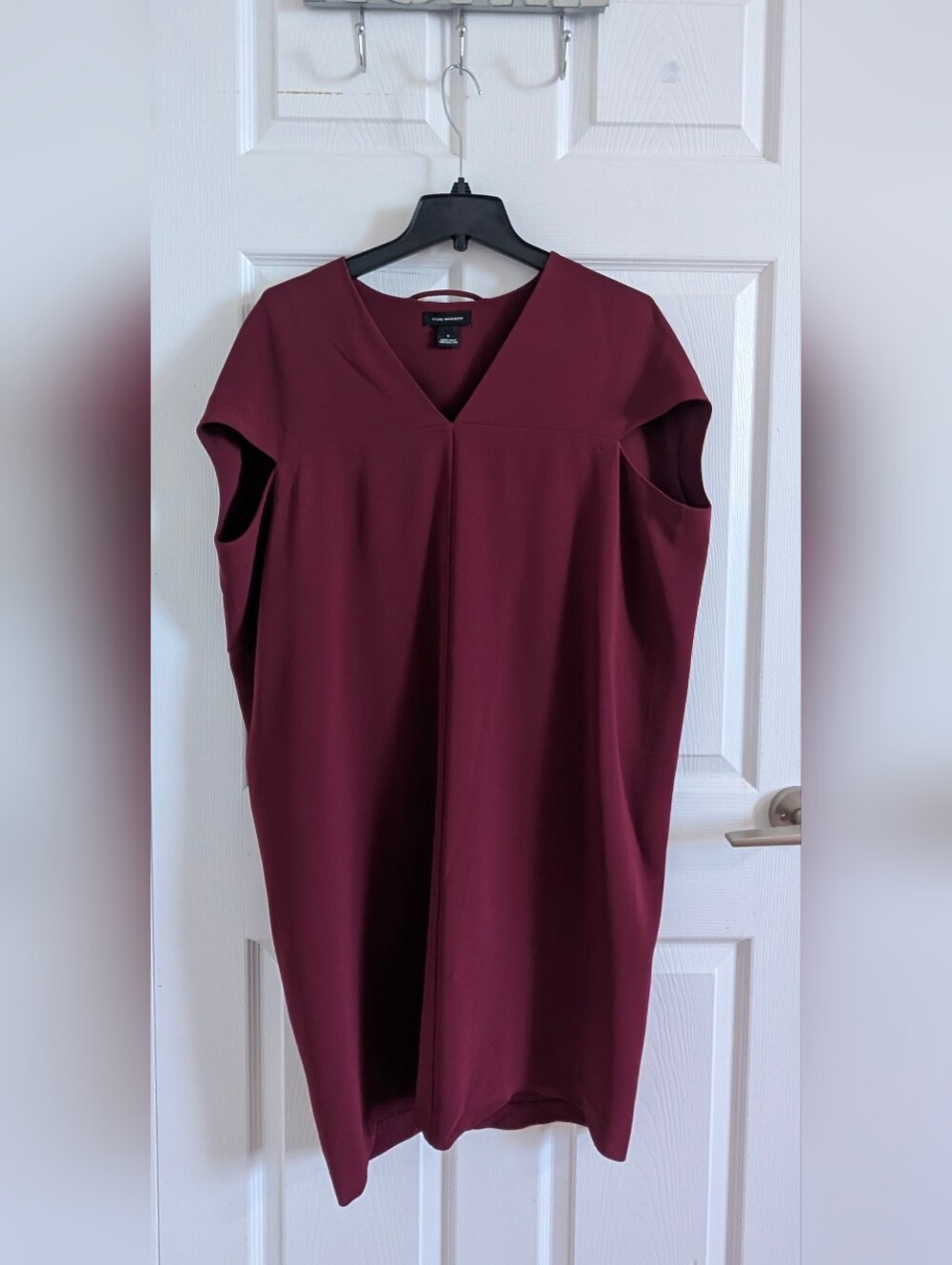 Club Monaco Deep Wine V-Neck Shift Tailored Luxury Dressy Dress Career Party - 6